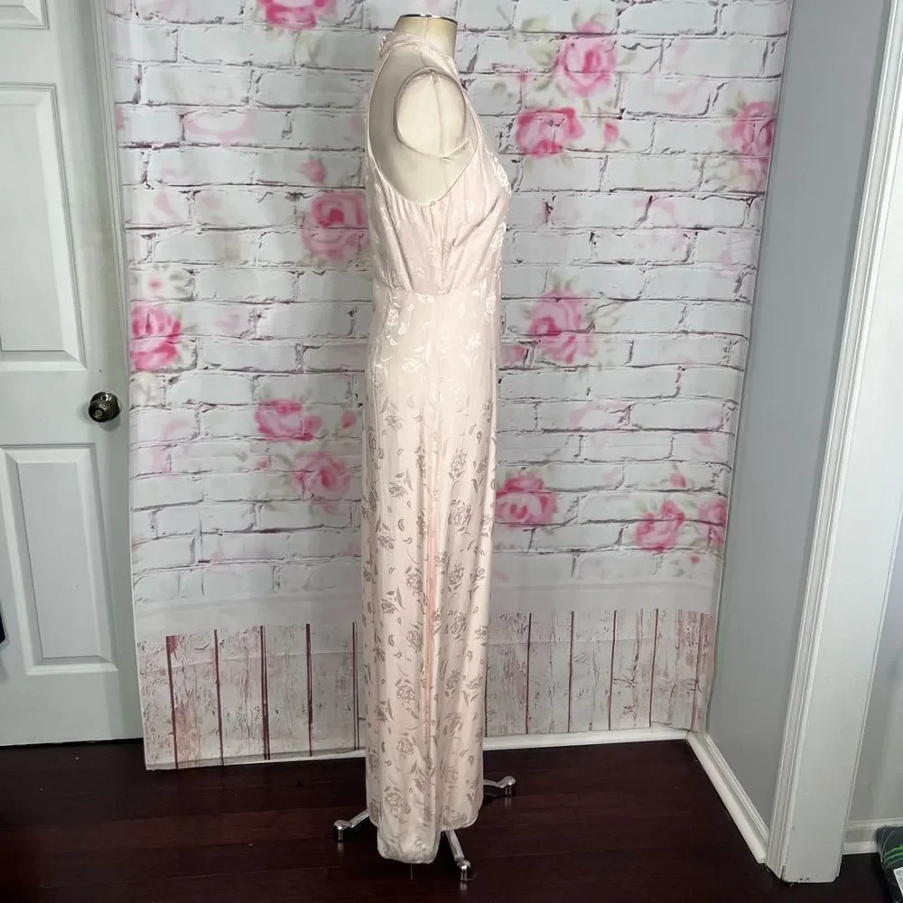 Lulu’s nwt Red Carpet Ready Light Rose Floral Satin Jacquard Maxi Dress - Picture 8 of 14